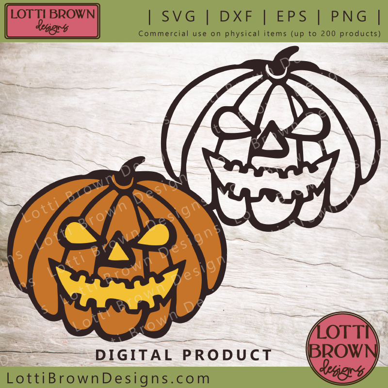 Scary pumpkin face SVG file to celebrate Halloween - layered 'Jack-o-Lantern' SVG file with three colours for a multi-color look - easy to use...