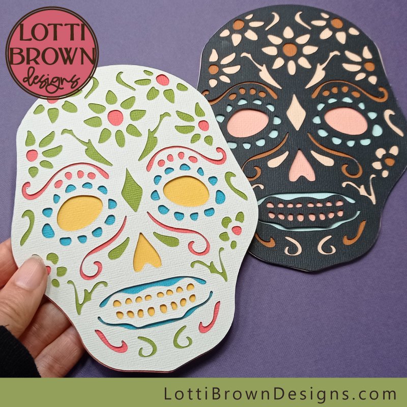 Sugar skull SVG file to make a simple and colourful layered Day of the Dead project with your Cricut or other cutting machine...