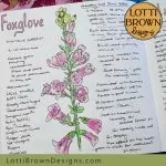Pink foxglove nature journal page
