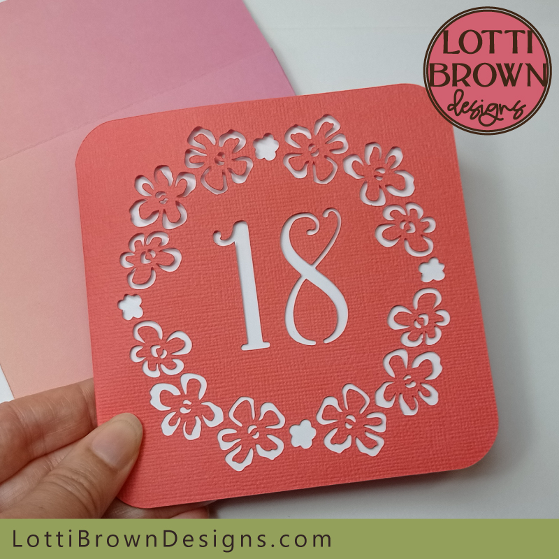 Floral 18th birthday card in pink and red
