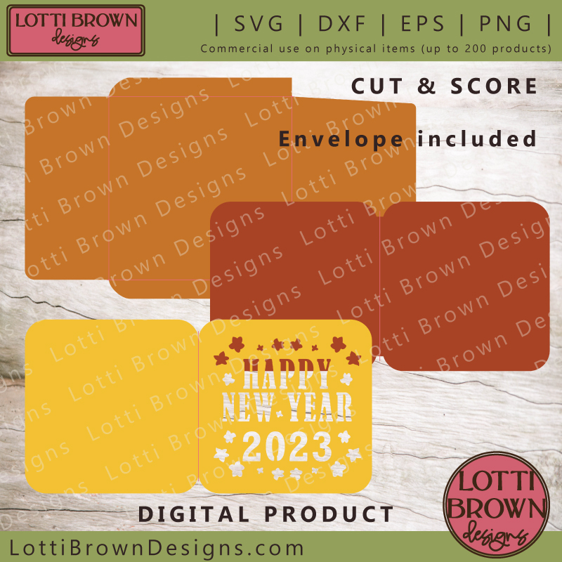 'Cut and score' new year card SVG - DXF - PNG - EPS for Cricut and other cutting machines