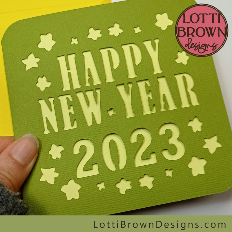 Happy new year card - close up - yellow and green