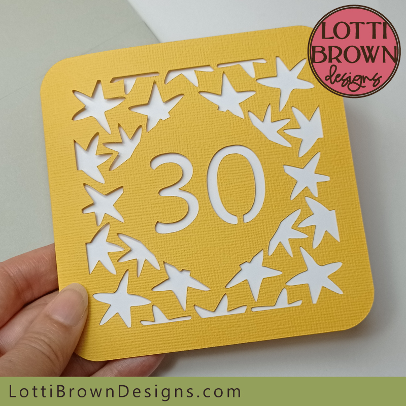 Yellow stars 30th birthday card template