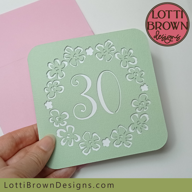 Pretty pink and green 30th card template for women