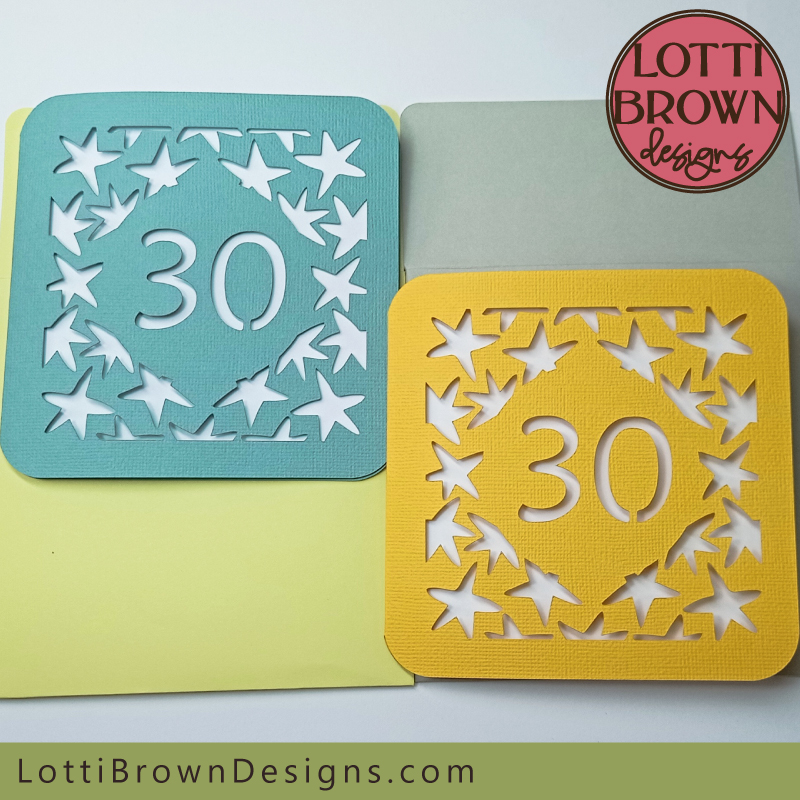 Unisex 30th birthday card template with stars design