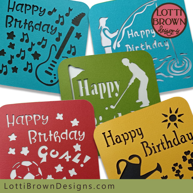 Activities birthday card template bundle of 5 cards