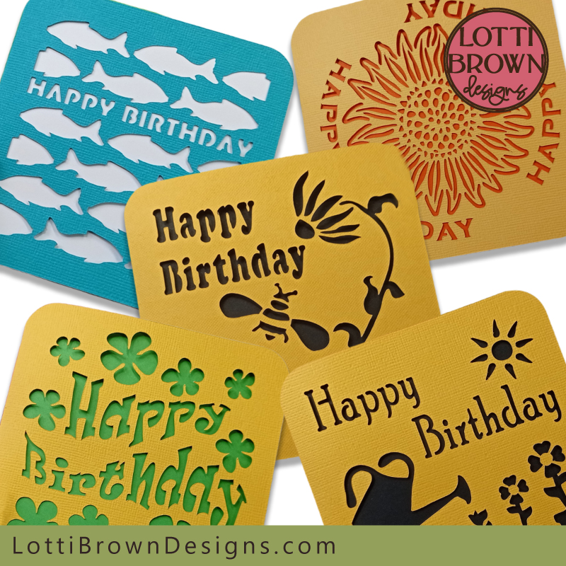 Birthday card template bundle of 5 cards with a mix of designs