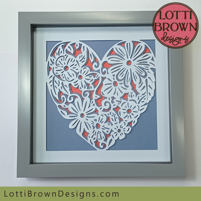 Easy Cricut shadow box idea - make this beautiful floral heart shadow box with your cutting machine (or cut by hand)...