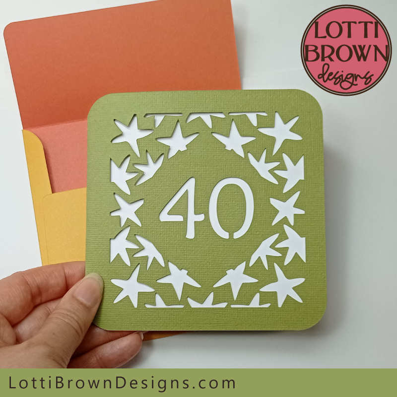 Green 40th birthday card template for Cricut