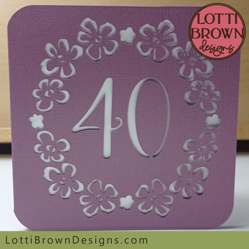 Papercut 40th birthday card template for women