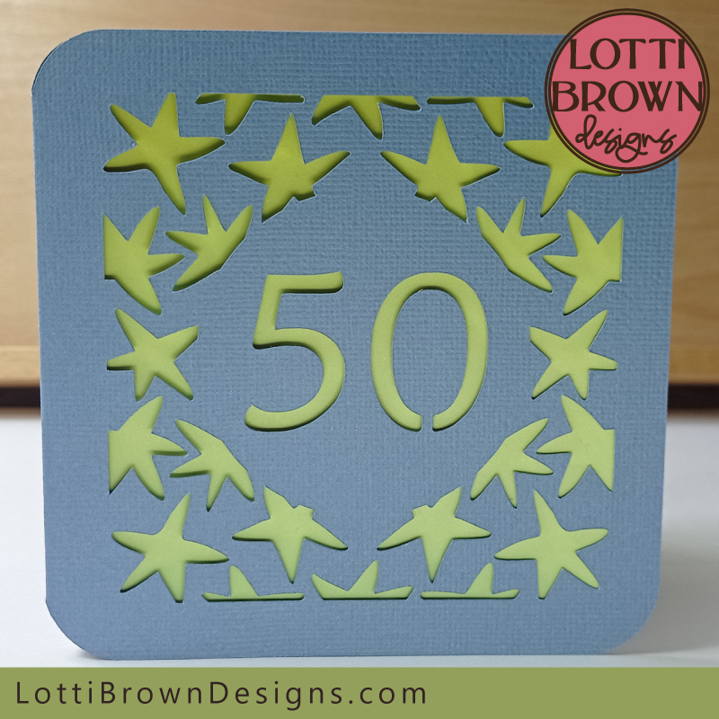 Stars unisex 50th birthday card template - blue and green