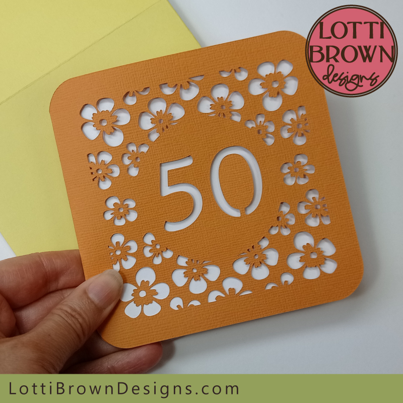 Cheerful orange floral 50th card template