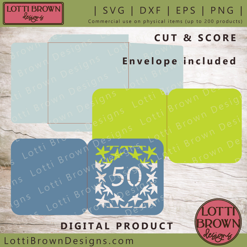 50th card template SVG, DXF, EPS, PNG