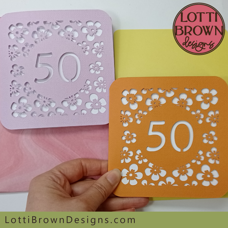 Papercut 50th birthday card with floral design