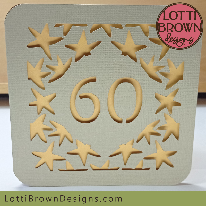 Stars design 60th birthday card - papercut template