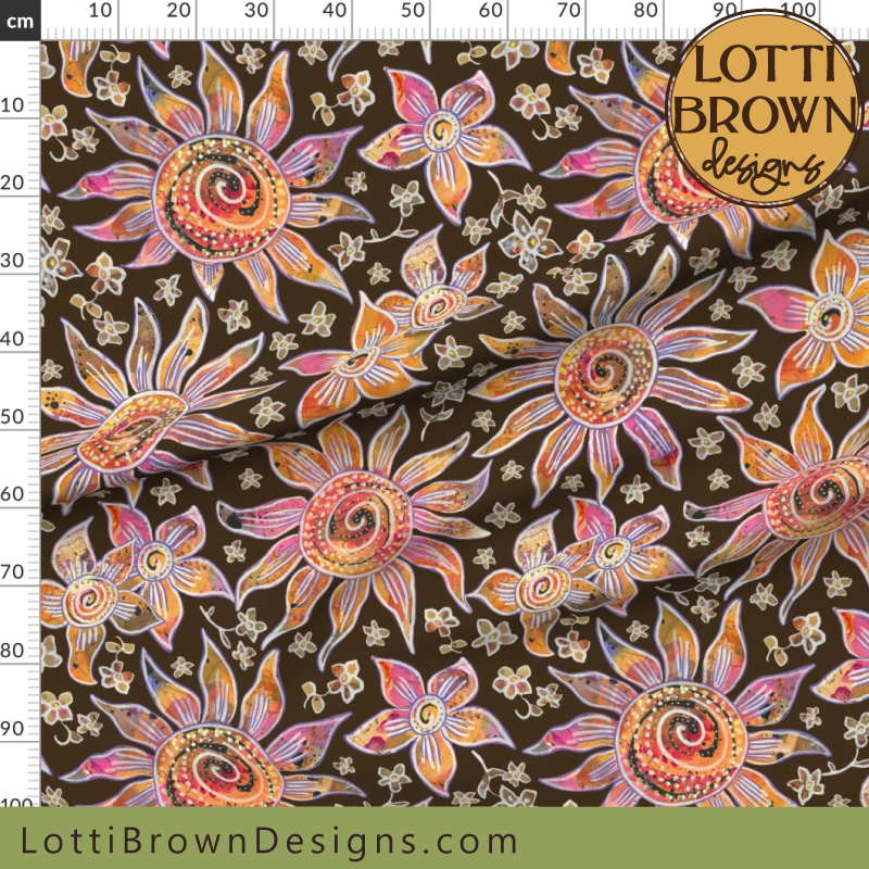 70s boho floral fabric brown