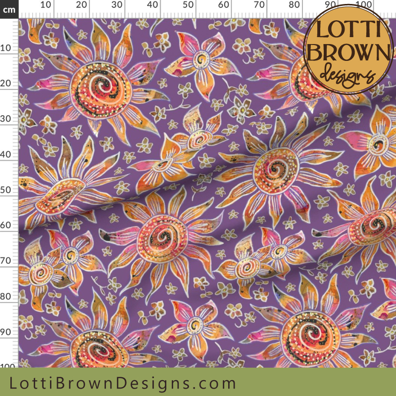 70s boho floral fabric purple