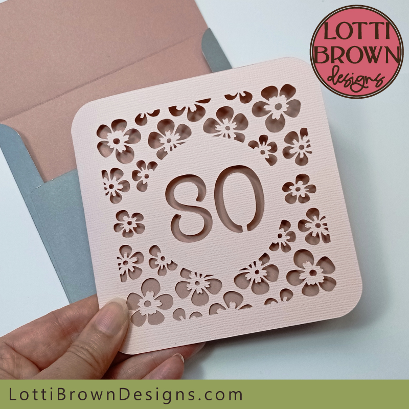 80th card template with pretty floral design