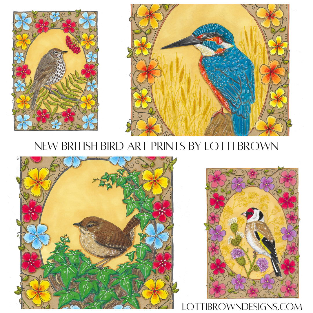 British birds art prints by Lotti Brown