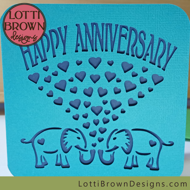 Elephant design anniversary card SVG template
