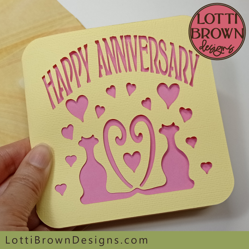 Yellow and pink cats anniversary card
