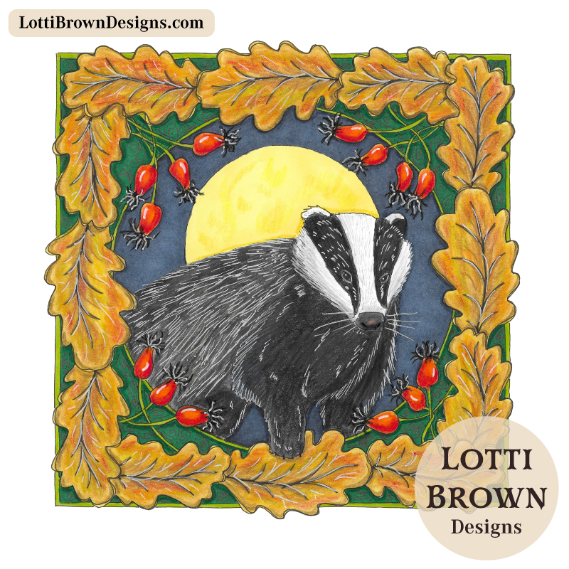 Hand drawn badger artwork by Lotti Brown