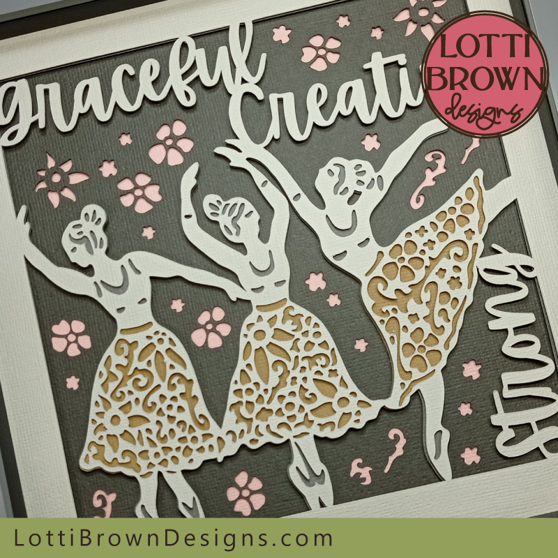 Ballerinas shadow box wall art template - close up view