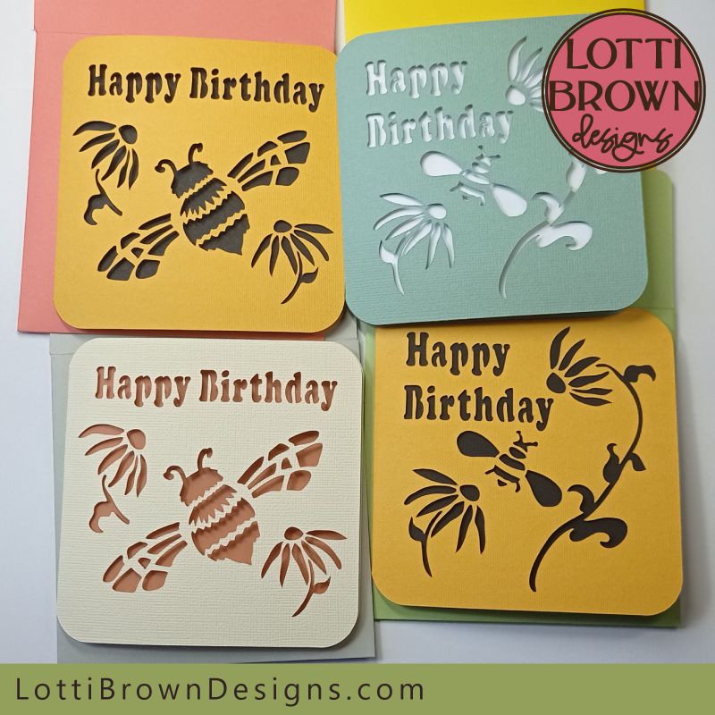 Bee birthday card templates for Cricut and other cutting machines