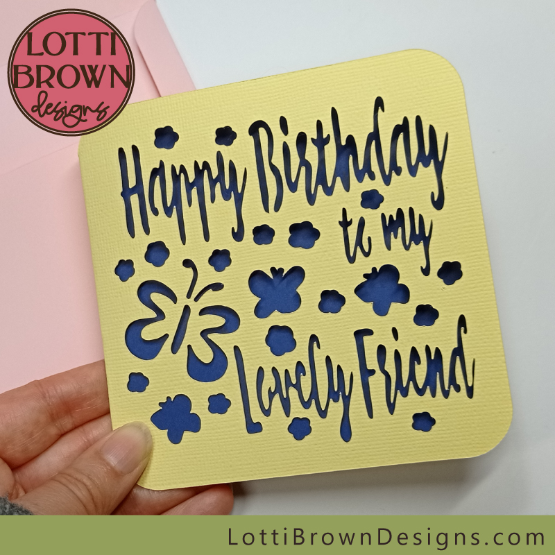 Best friend birthday card template - lemon and blue with pink