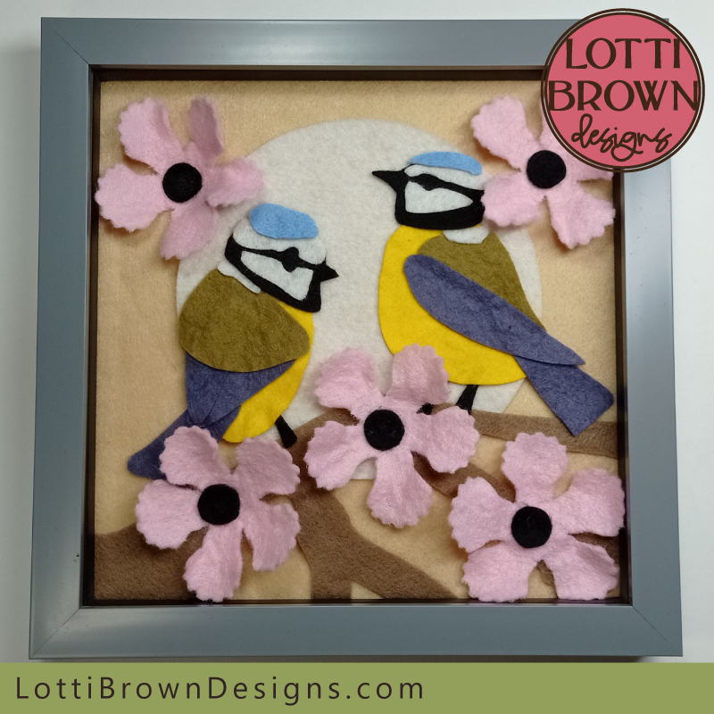 Blue tits and Blossom felt wall art