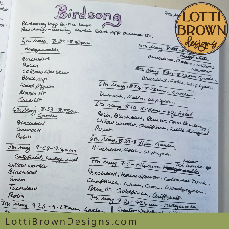 Birdsong nature journal page