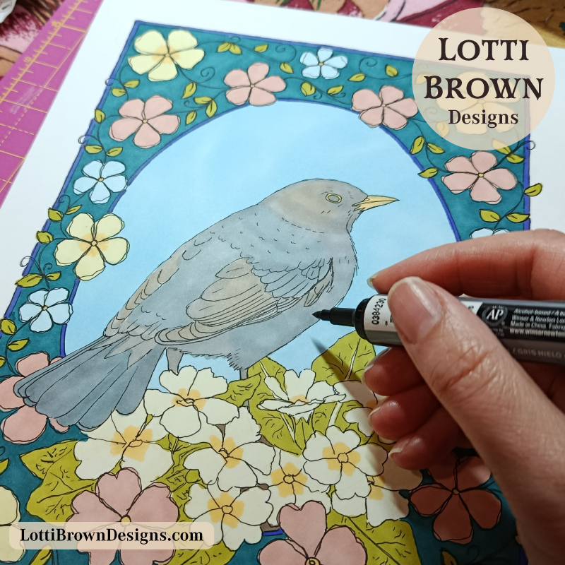 Blackbird marker illustration - building up layers