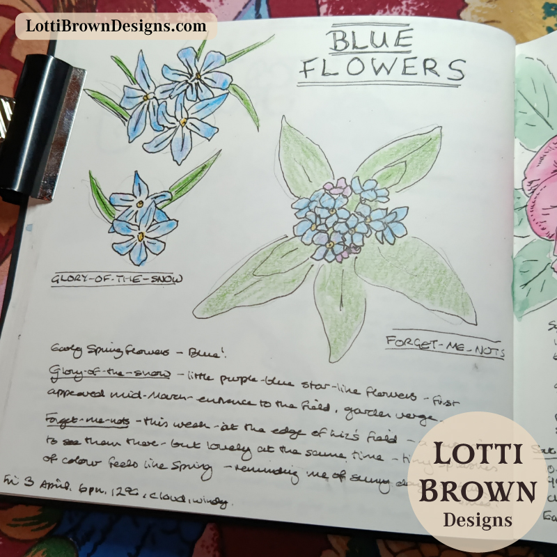 Blue flowers nature journal page