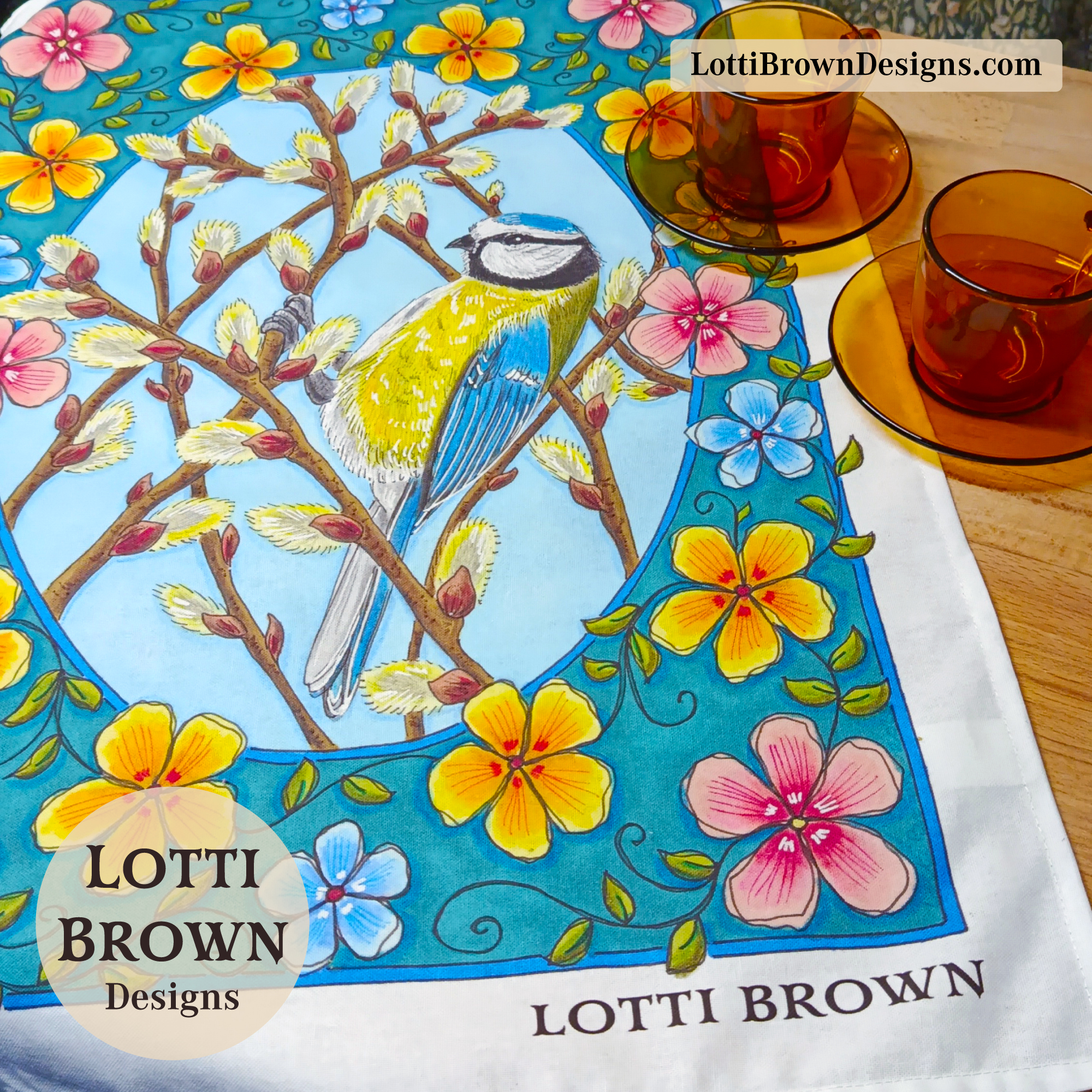 Blue tit tea towel 08