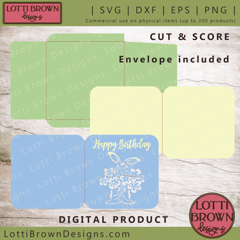 Cute birthday card template cut and score cut files