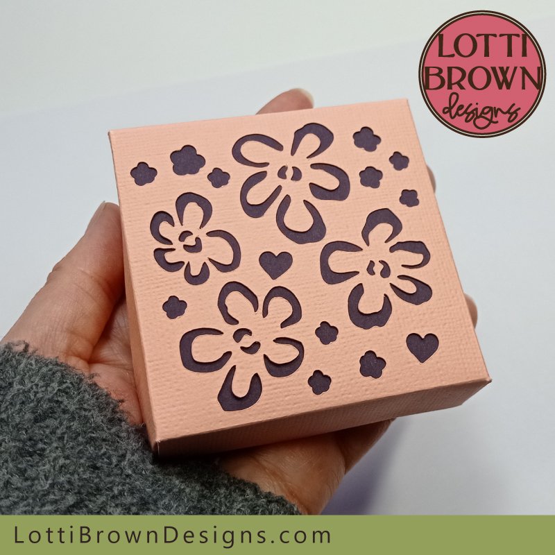Floral design cardstock box template for Cricut and similar cutting machines