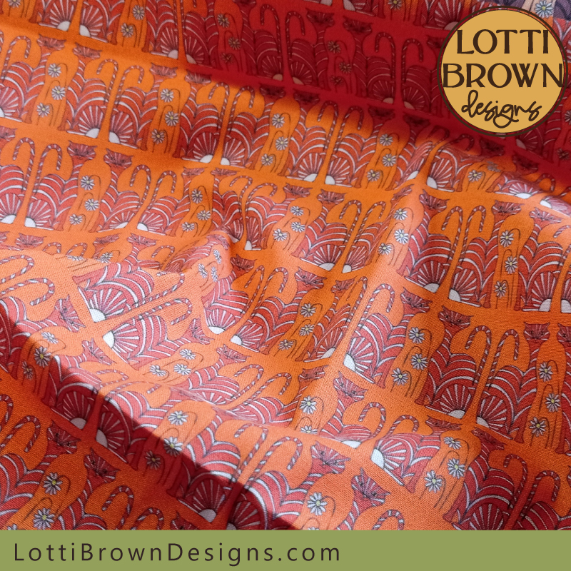 Ginger cats quilting fabric in orange
