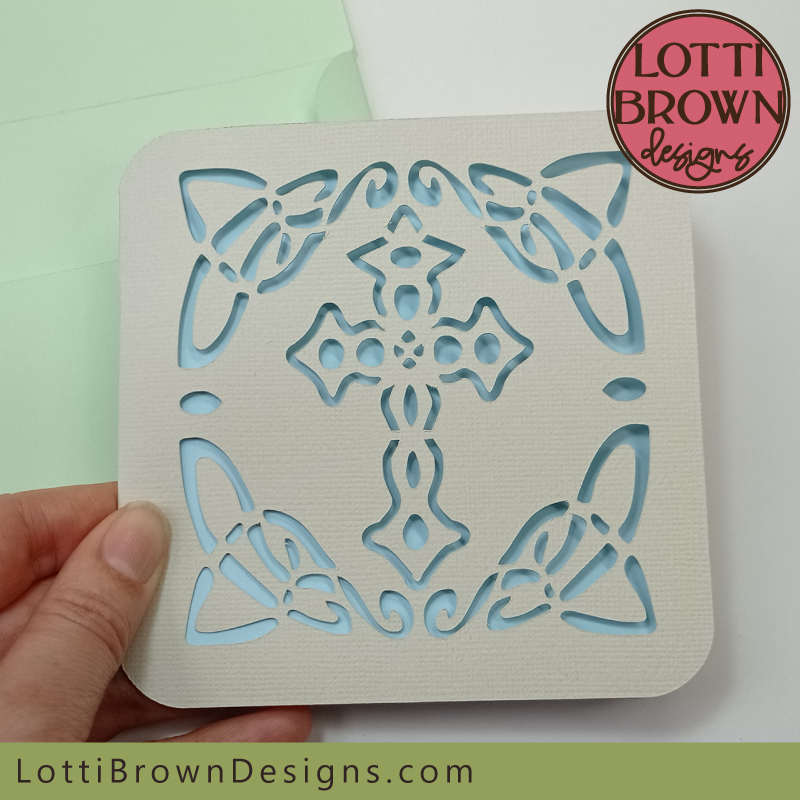 Celtic cross card template in white and blue