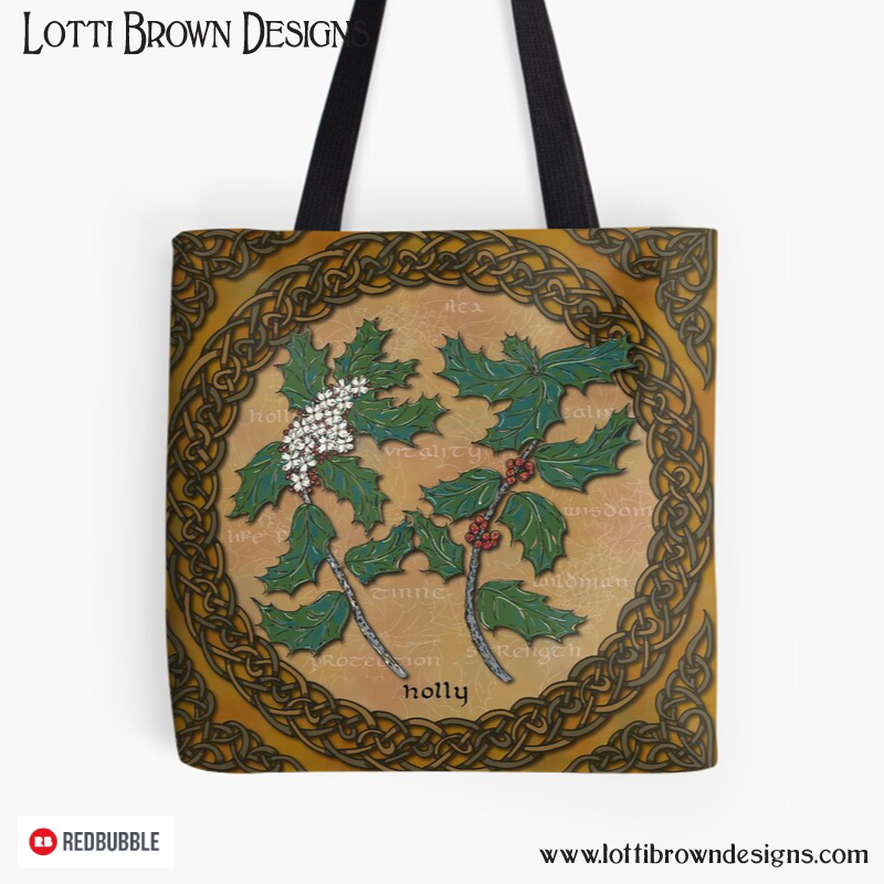 Celtic tree calendar holly tote bag