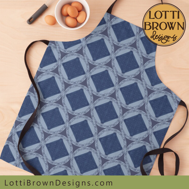 Celtic knotwork apron in blue