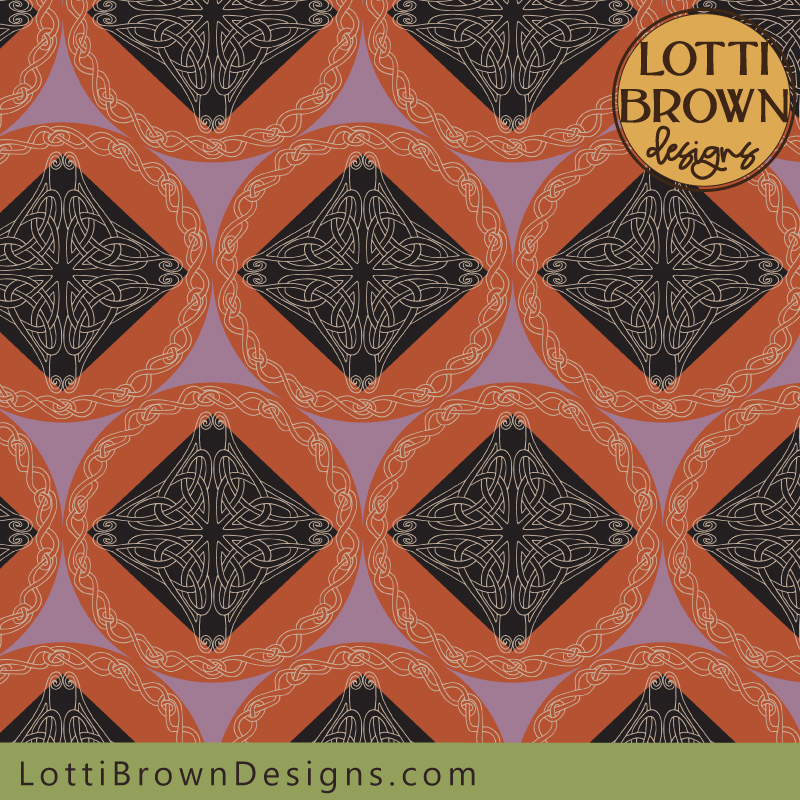 Celtic knotwork pattern wallpaper and fabric pattern in pink and orange