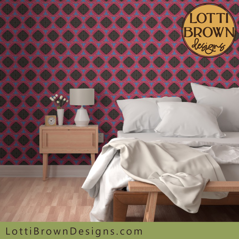 Celtic wallpaper in bright pink and blue