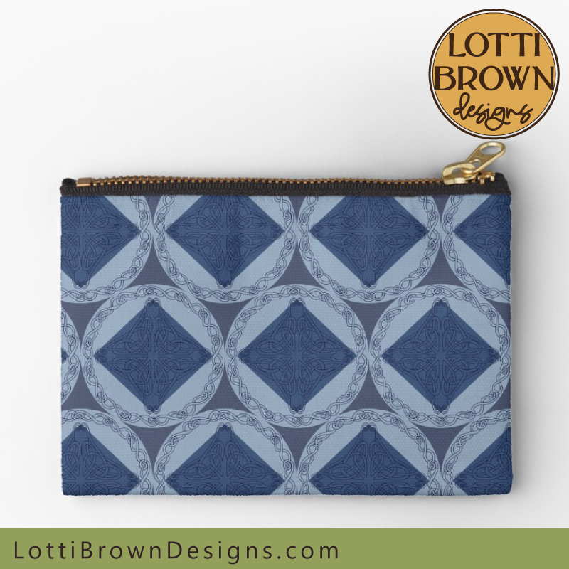 Celtic knotwork zipper bag in blue