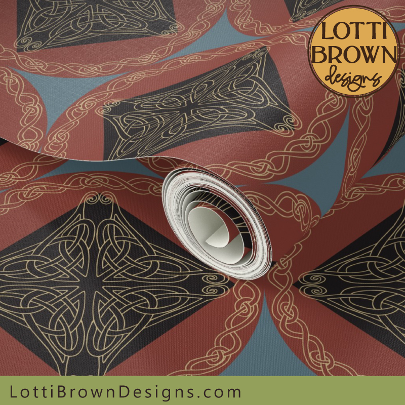 Celtic design wallpaper in multi-color red/yellow/blue medieval tones