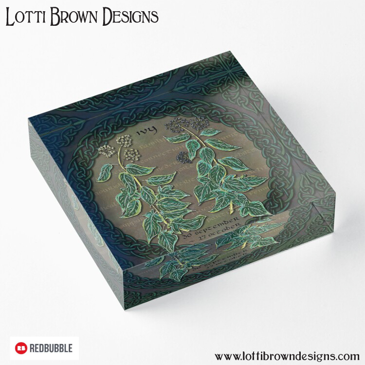 Celtic tree calendar ivy acrylic art block