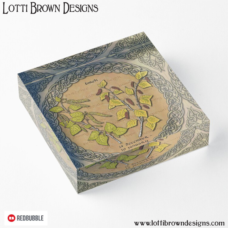 Celtic tree calendar birch acrylic art mini block