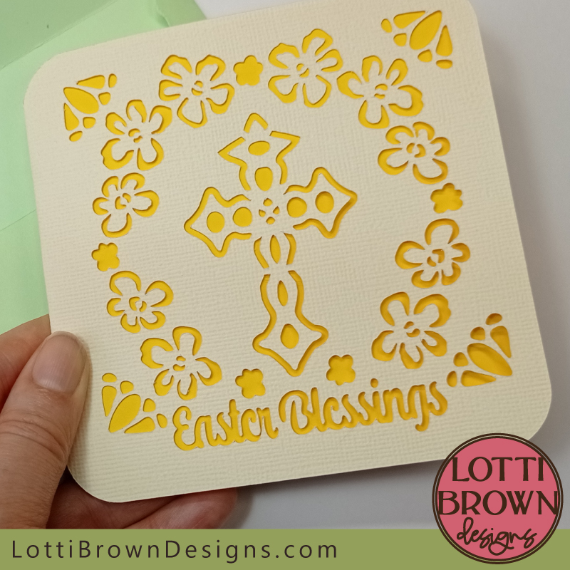 Easter blessings SVG card template for Cricut and other cutting machines - Christian Easter card with crucifix design...