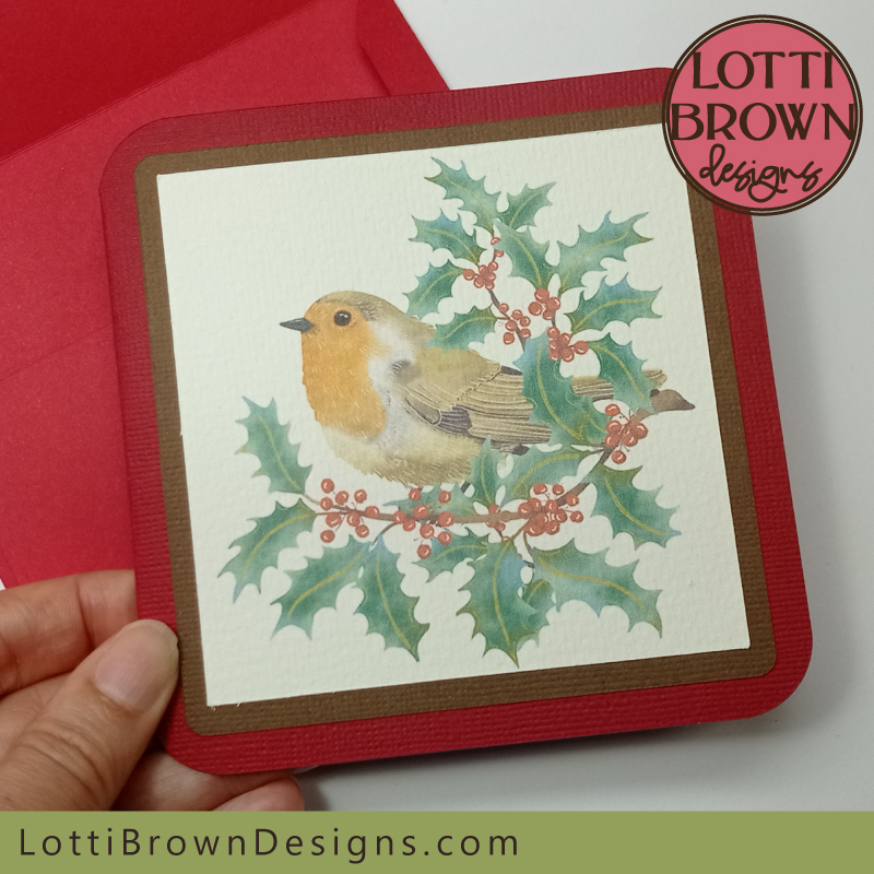 Cricut Christmas card template with robin and holly