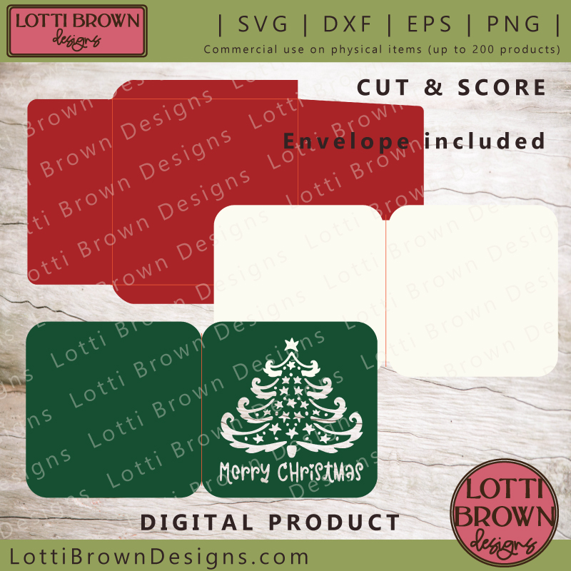Cricut Christmas card template - outer card, inner card and envelope