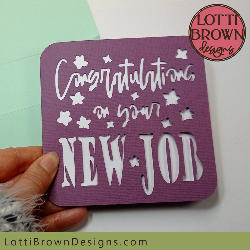 New job congratulations card template in alternate colour purple